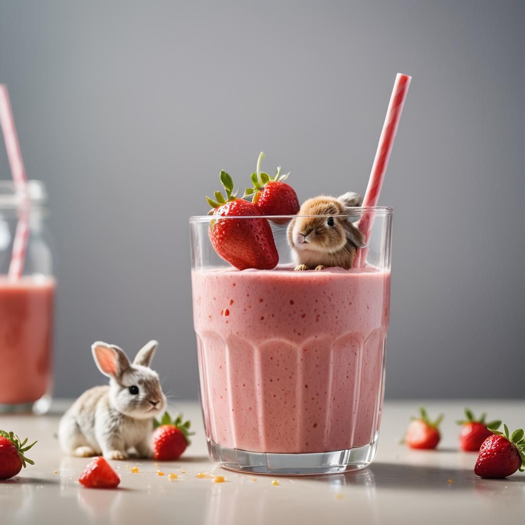 Strawberry Smoothie with Rabbits: Macro Photography