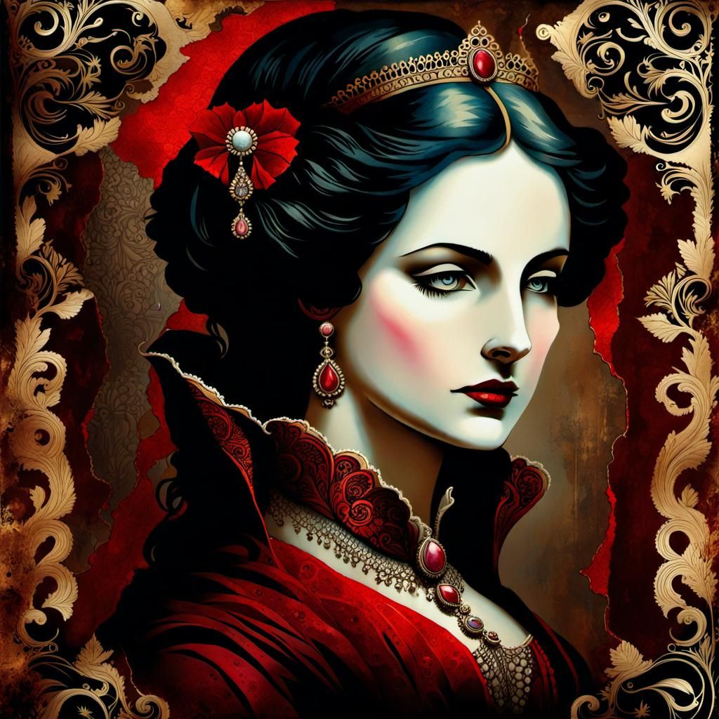 Ornate Vampire Queen in Watercolor Style