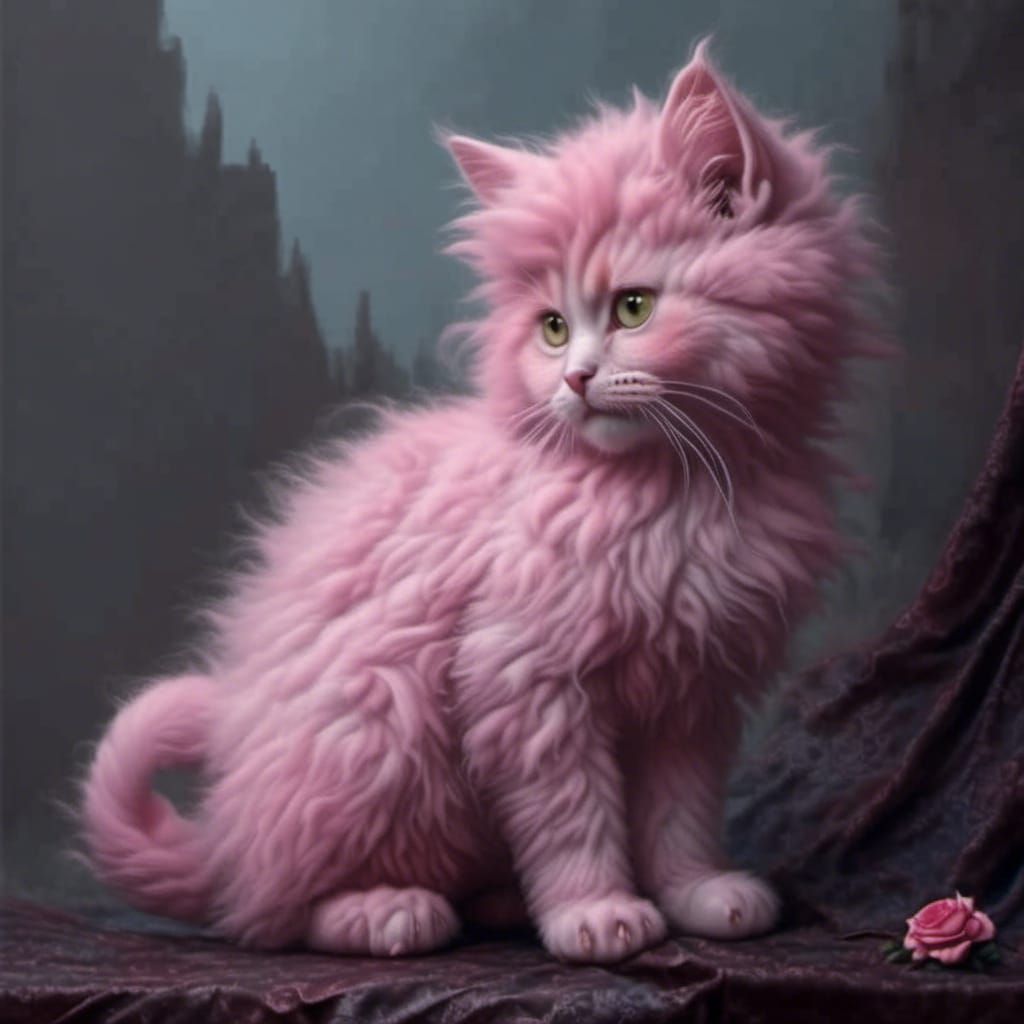 Hyperrealistic Microphotograph of a Fuzzy Pink Kitten