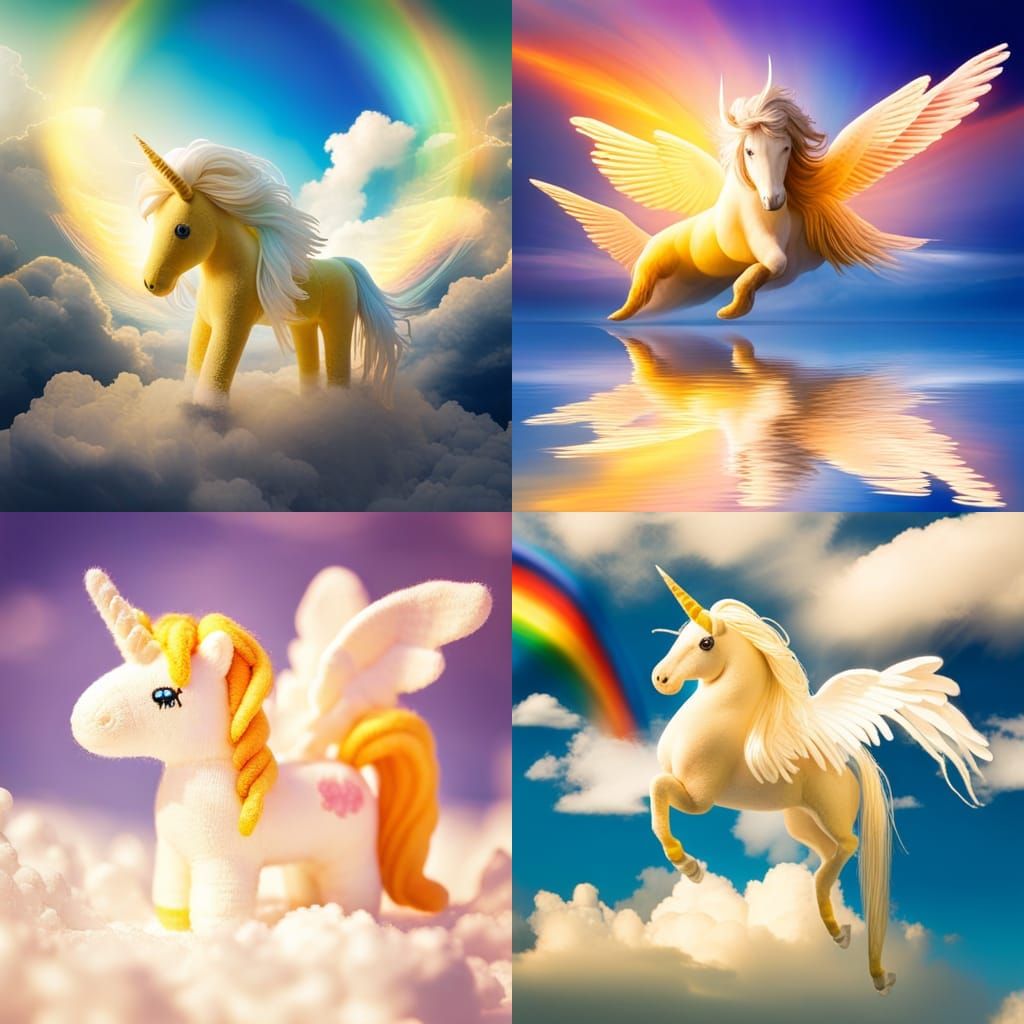 Unicorn Plush Doll in Dreamy Sky, Toy Photography