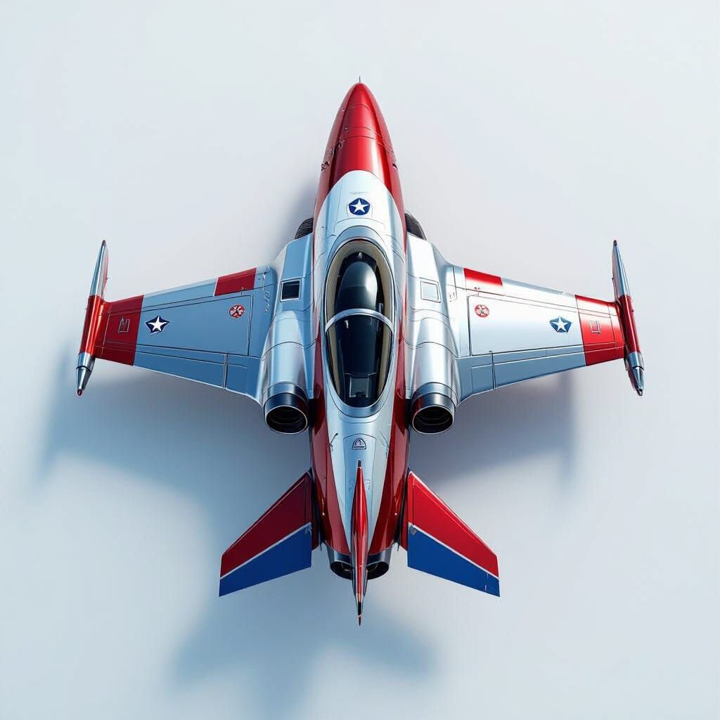 Futuristic Fighter Jet in Metallic Red and Silver