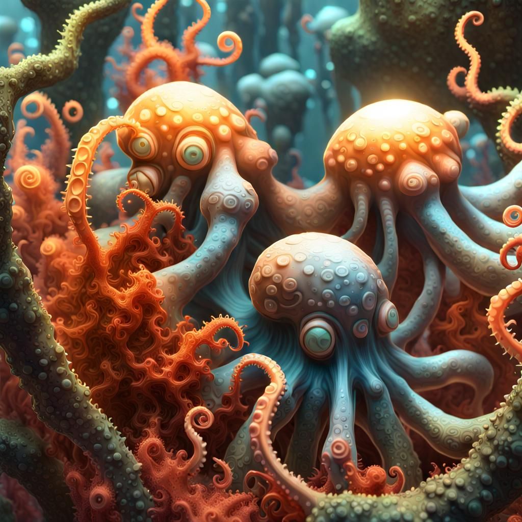 Octopus Tentacles Entangled in Fractal Mycelium