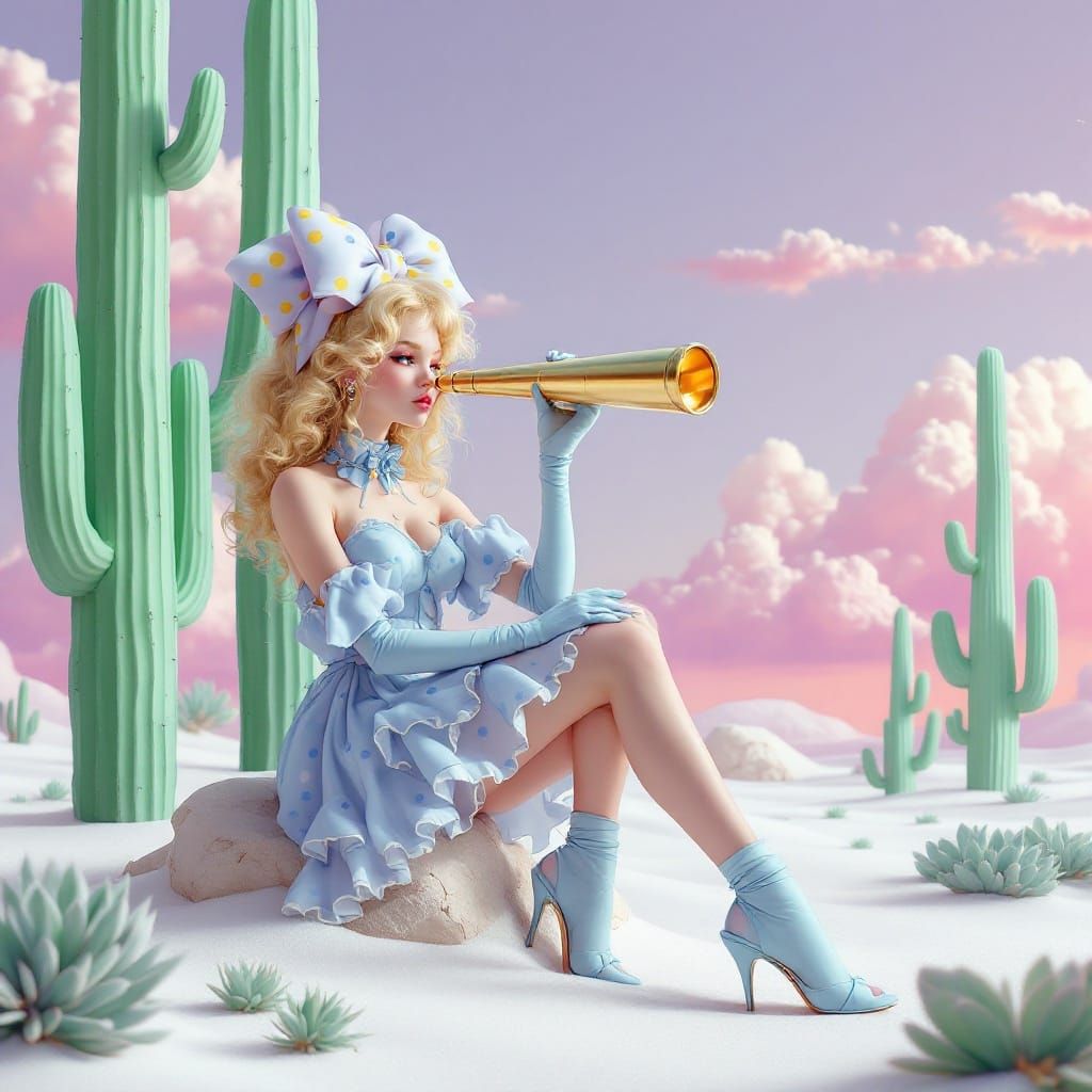 Glamorous Surrealist Goddess in Desert Oasis, Airbrushed Dig...