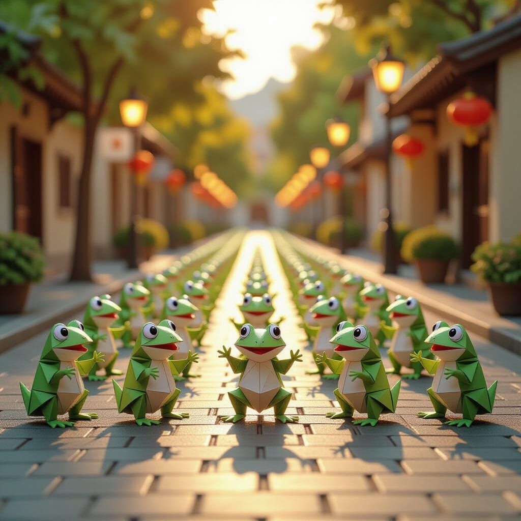 Origami Frog Parade Dancing and Singing