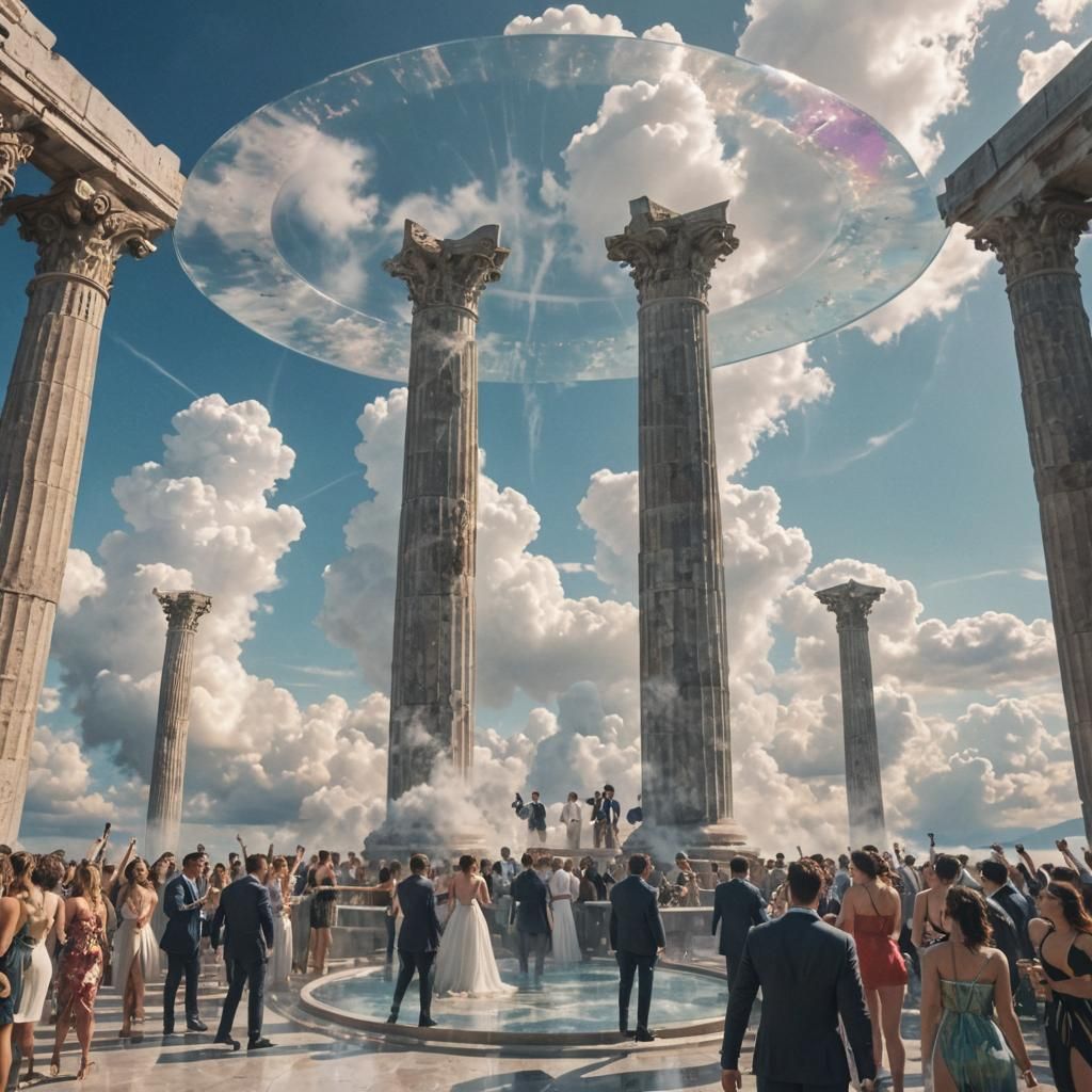Surreal Techno Party Atop Giant Greek Column