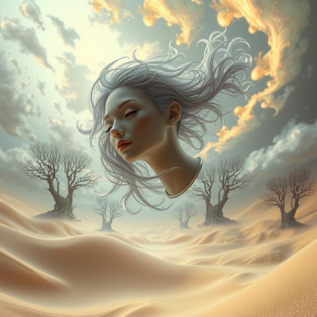 Crystalline Figure in Surreal Biomechanical Landscape