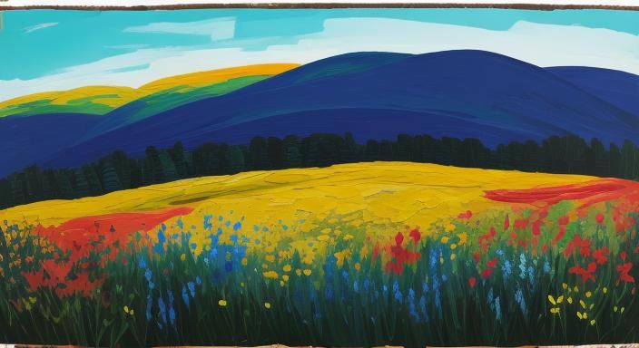 Orphism Meadow Panorama in Expressionist Impasto Style