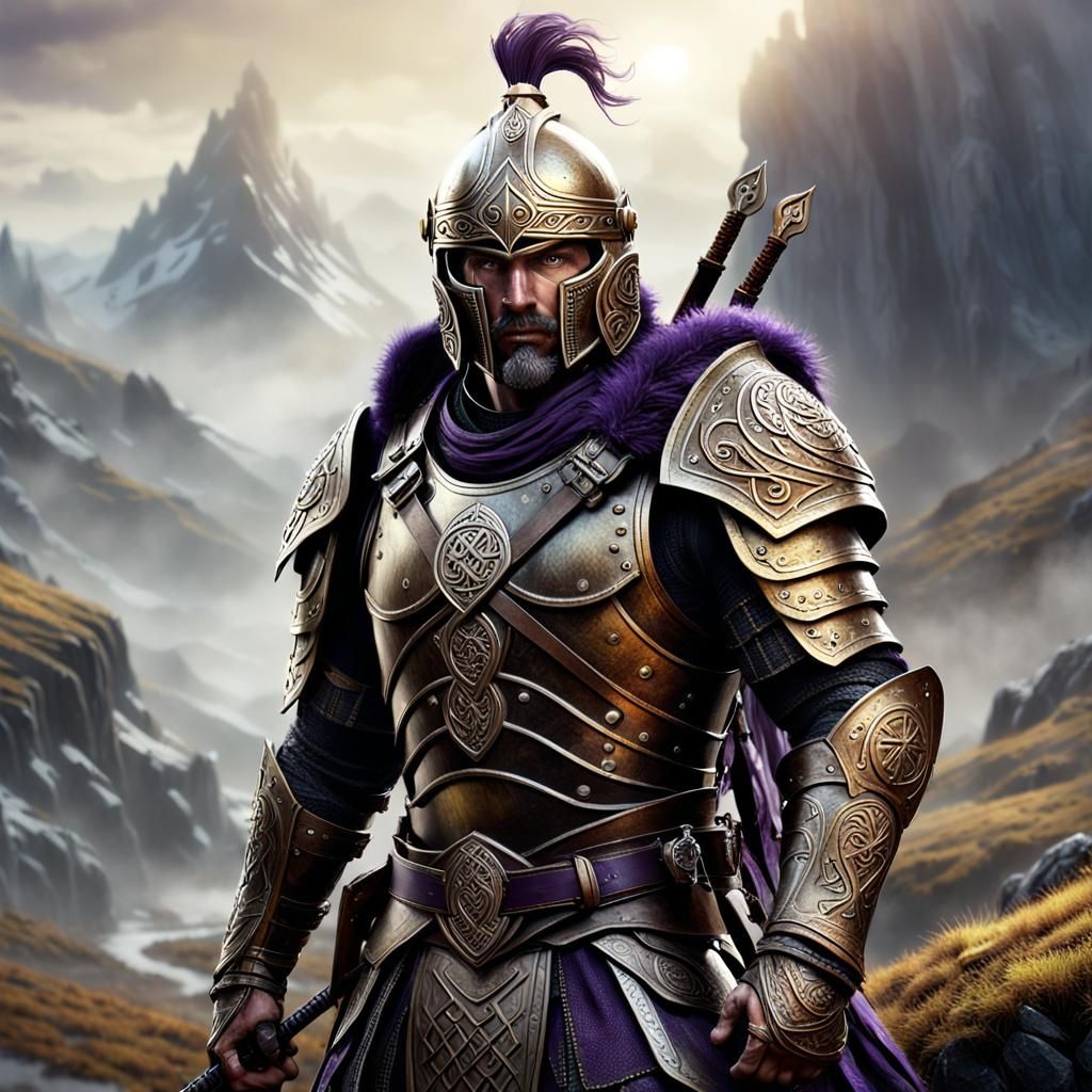 Bronze Age Warrior in Misty Landscape, Dark Fantasy Art