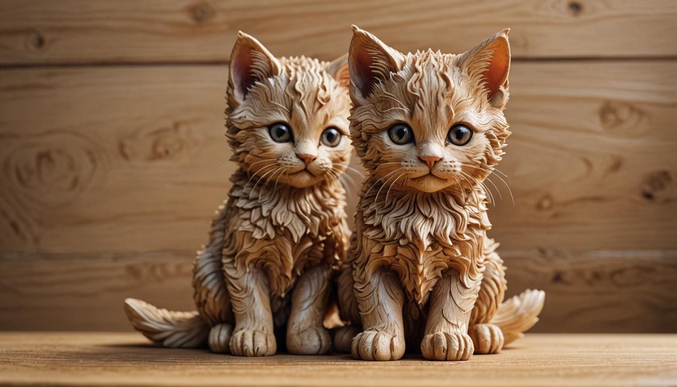 Hyperrealistic Wood Carving of a Cute Kitten
