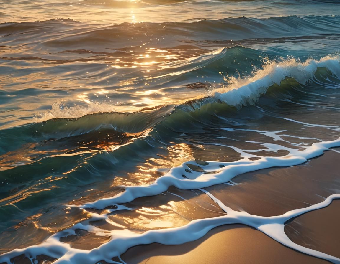 Sunset Beach Scene in Hyperrealistic Digital Art