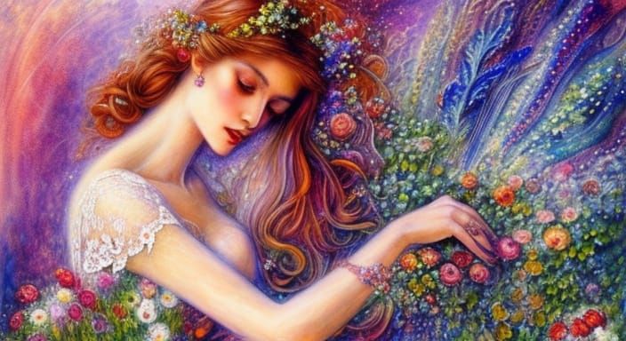 Woman in Summer Garden: Ethereal Watercolor Art