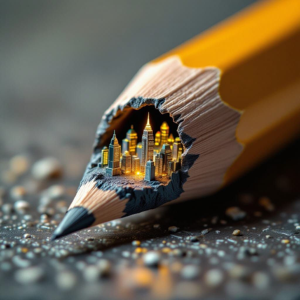 Intricately Carved Pencil Reveals Miniature City and Mine