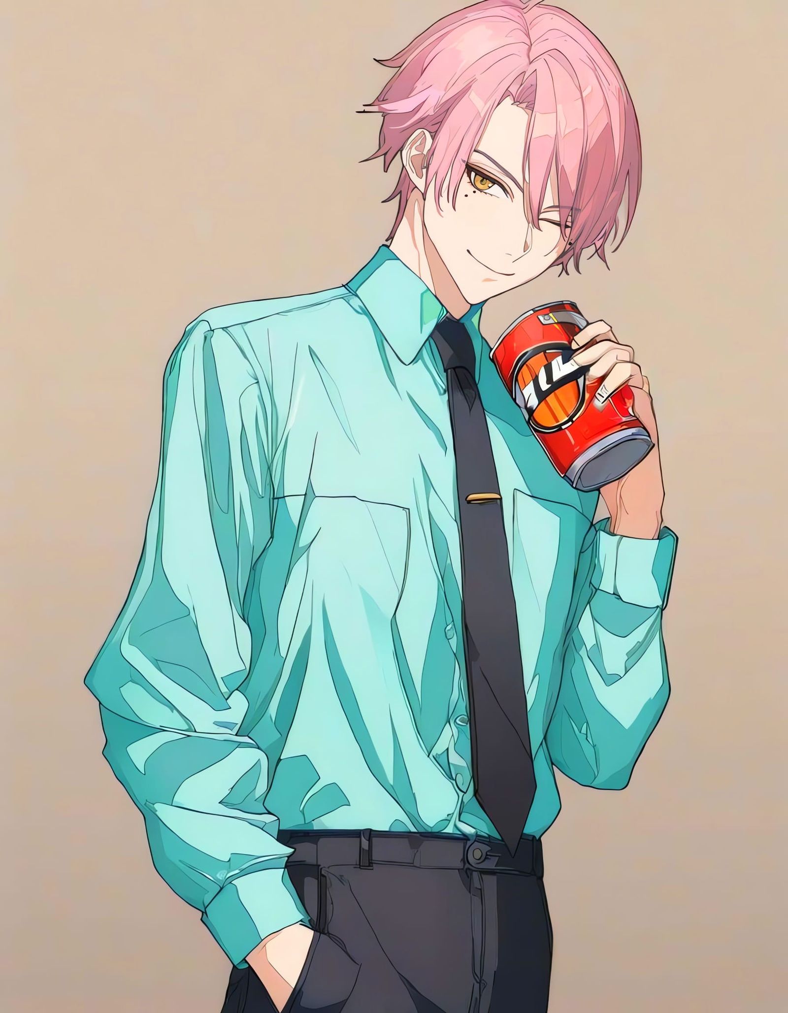 Bishounen Boy with Pink Hair in Ligne Claire Style