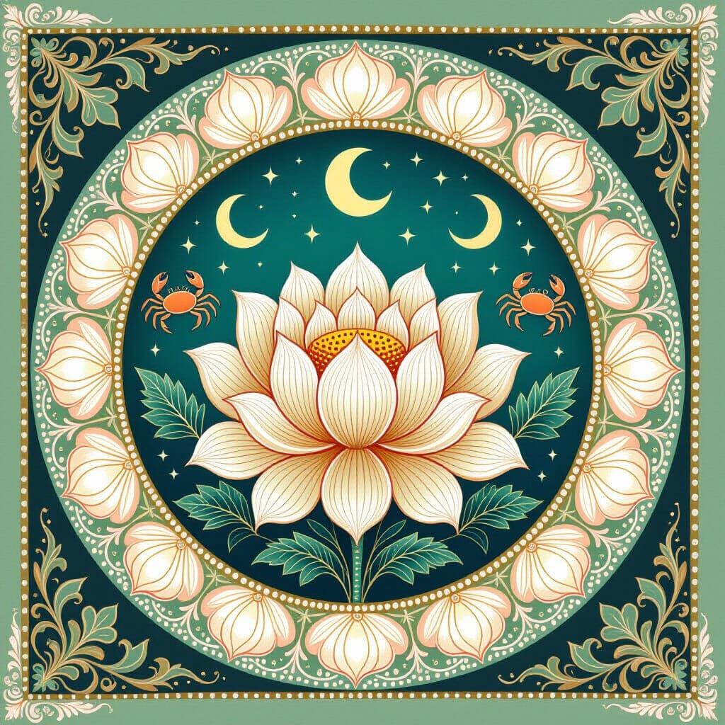 Pattachitra Frame with Bioluminescent Lotus Petals