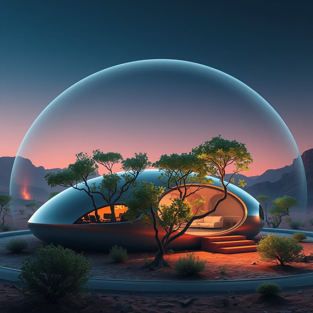 Sleek Futuristic Habitat Thrives in Martian Glass Dome
