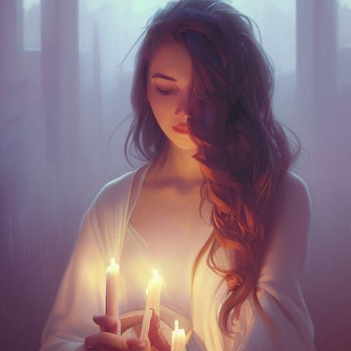 Woman with Candles: Hyperdetailed Portrait in Artgerm Style