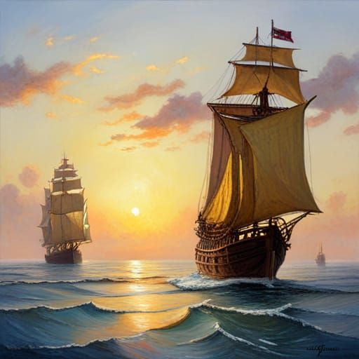Discovery of the Americas: Oil Painting