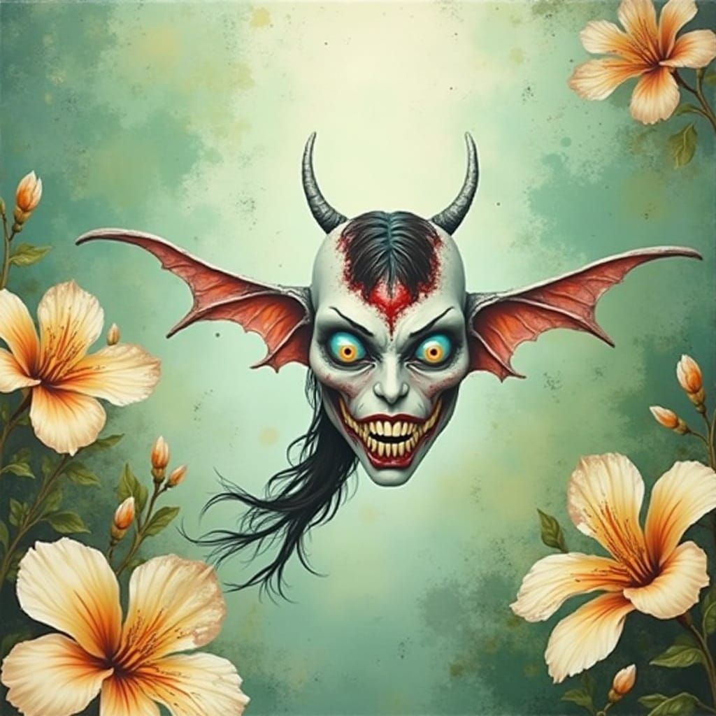 Demonic Face in Surreal Abstract 3D Style