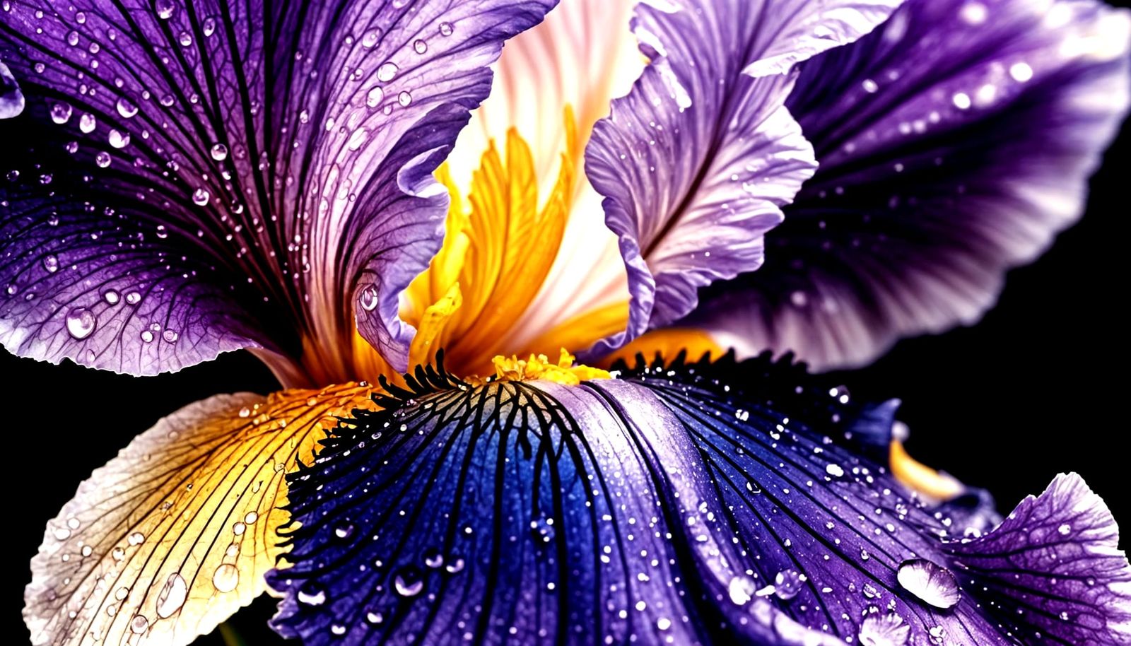 Macro Image of a Dew-Kissed Purple Iris