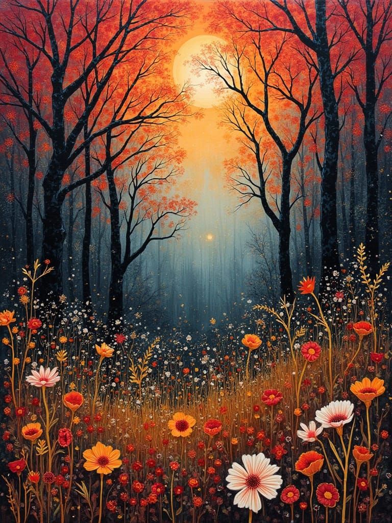 Whimsical Forest Garden in Vibrant Digital Art