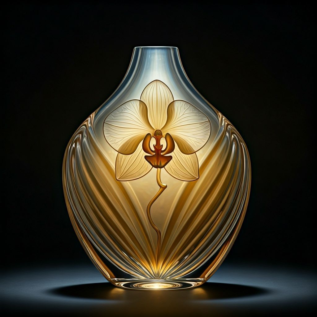Elegant Glass Vase with Divine Orchid Pattern in Art Deco St...
