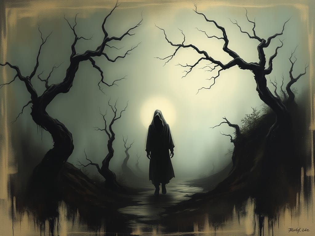 Ethereal Dreamwalker in a Haunted Landscape