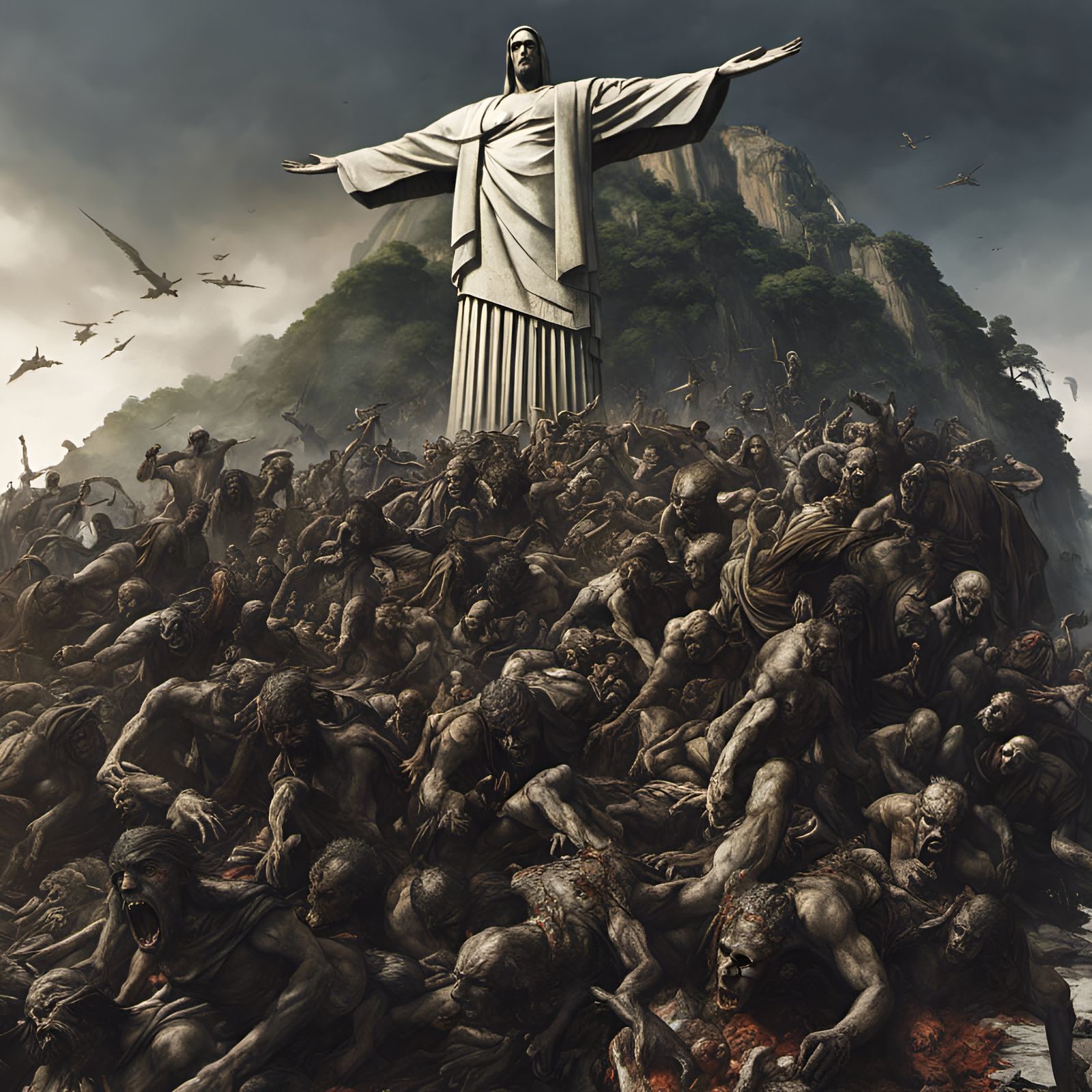 Zombies Crawling Over Christ the Redeemer Statue
