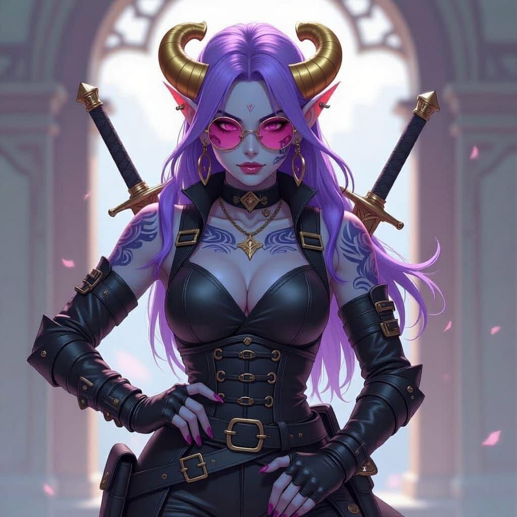 Anime Orc Warrior with Tattoos and Pink Glasses