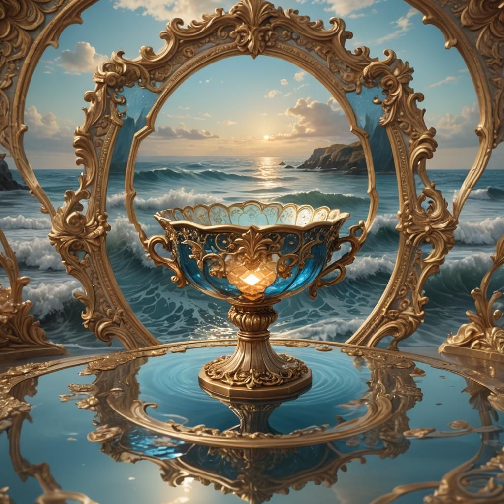 Mystical Sea Mirror in Ornate Octagonal Cup