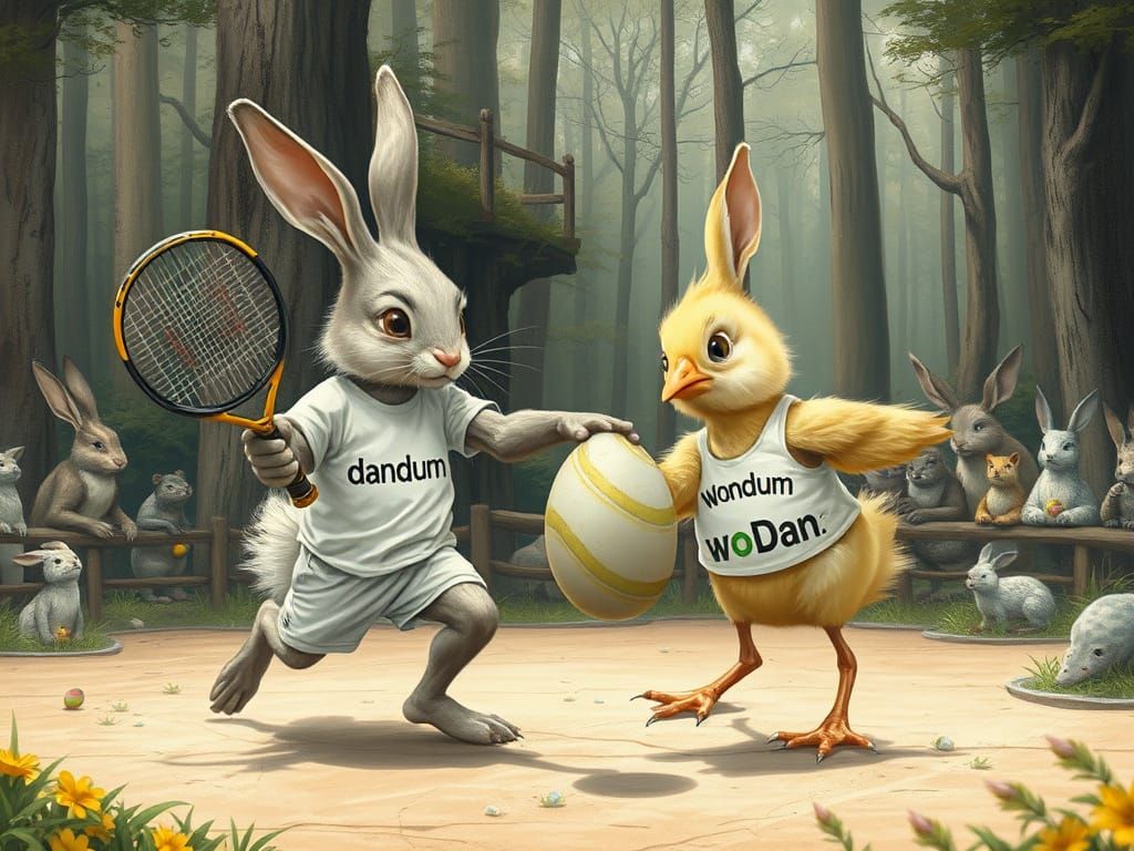 Bunny and Chick Tennis Match in Forest Arena