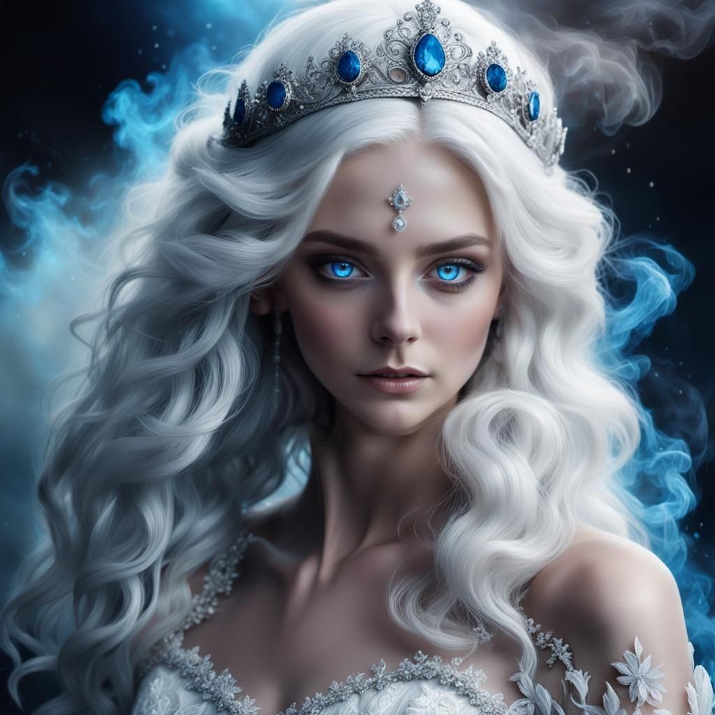 Princess in Wedding Dress with Dark Smoky Background