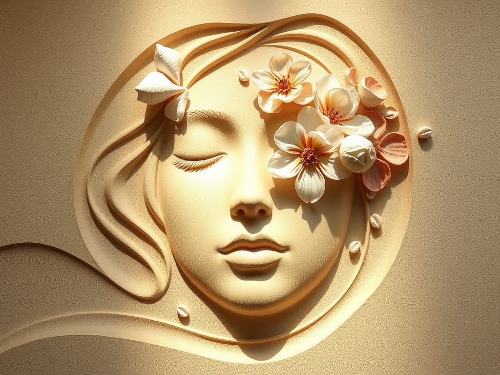 Modern Abstract Woman's Face Sculpture in Serene Bas Relief
