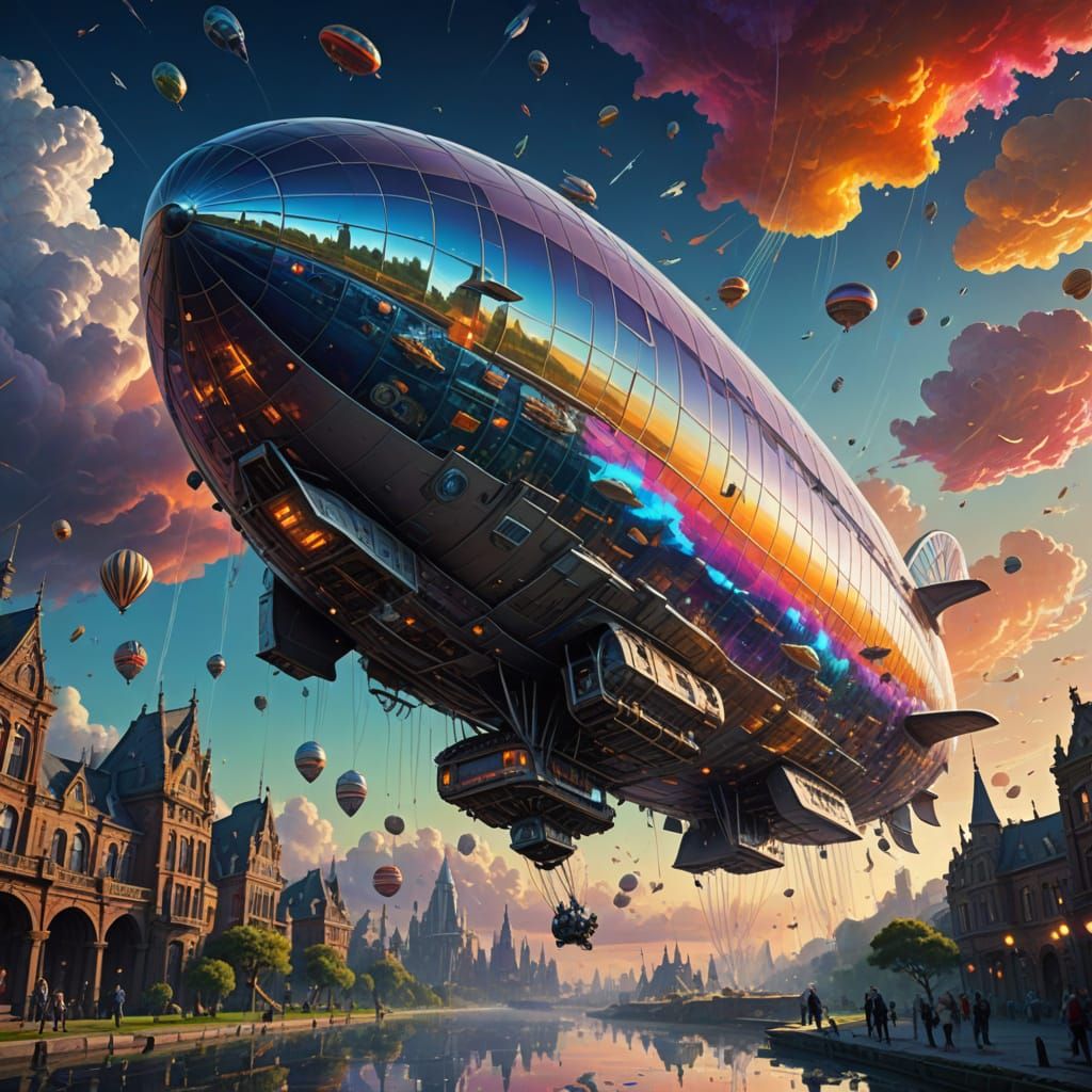 Hyperrealistic Blimp in a Vibrant, Gradient Sky