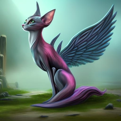 Winged Cat Creature in Detailed Matte Painting