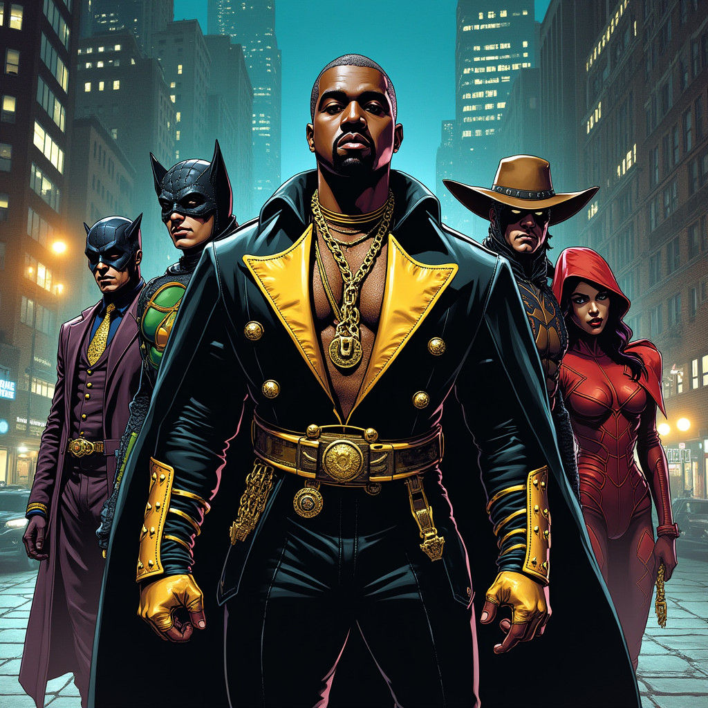 Superhero in Gritty Comic Book Cityscape