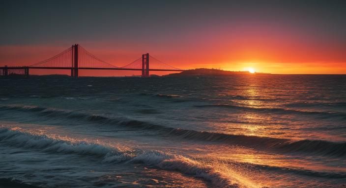 Dramatic Sunset Over Bay in Hyperrealistic Style