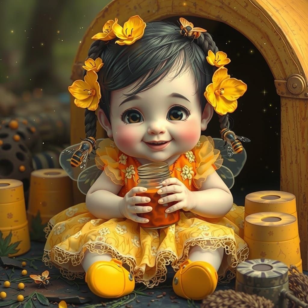 Little girl with bees