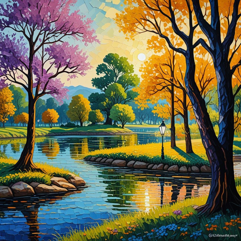 Margaret Island in Vibrant Neo-Impressionist Oil Painting