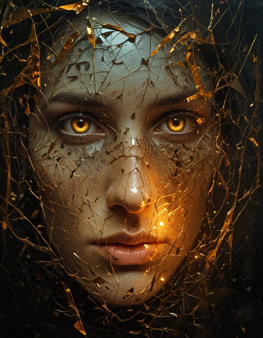 Surrealism. Close up. A person's face. Medium shot. Unrealis...