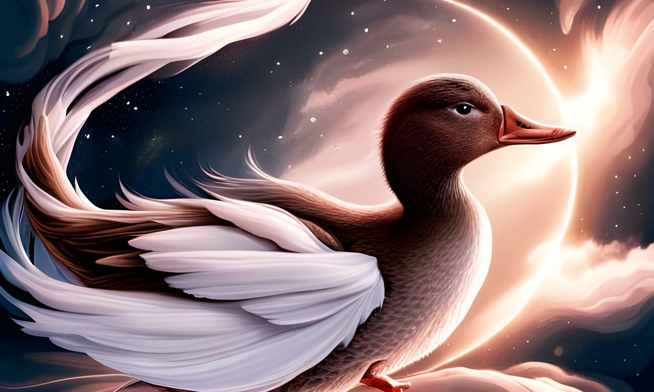 Cosmic Duckling Portrait with Organza and Silk