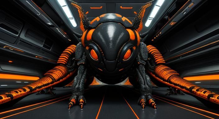 Sci-Fi Alien Creature Crawling in Spaceship