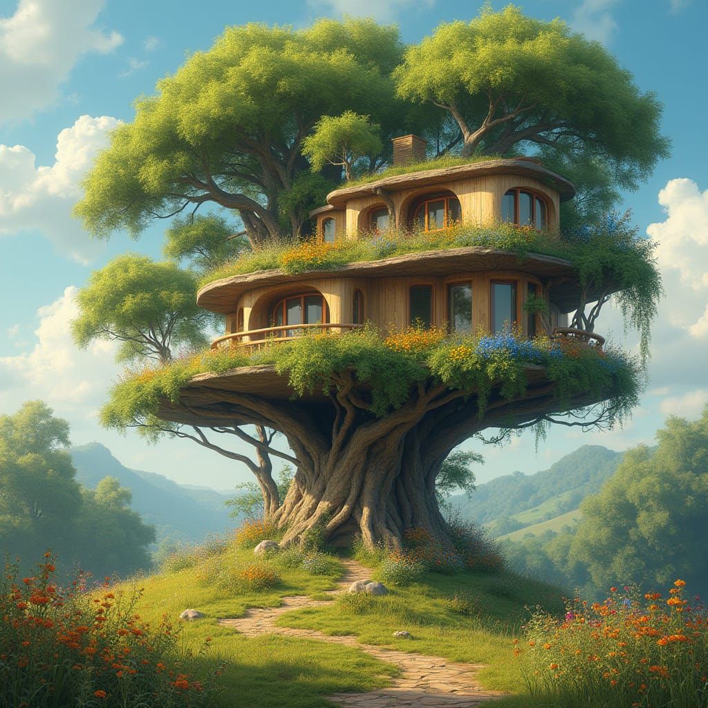 Surreal Treehouse in Organic Style with Gaudi-Inspired Archi...