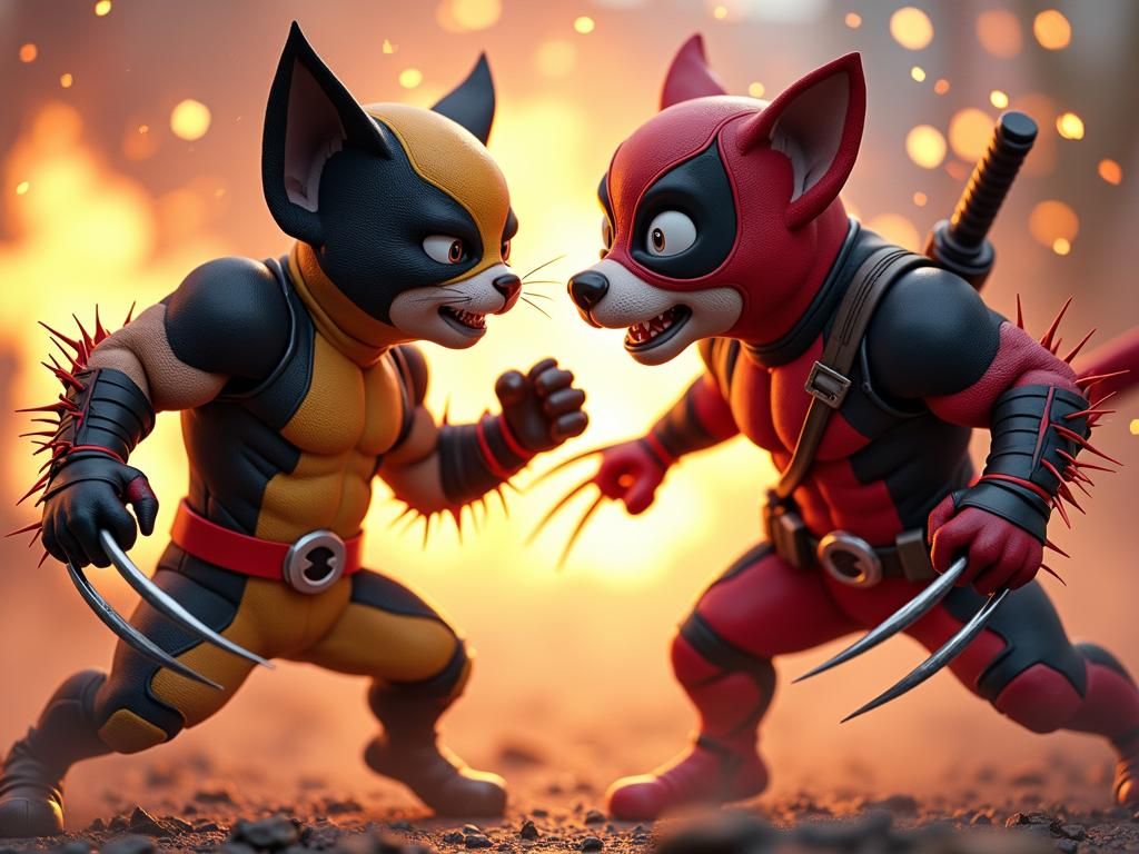 Epic Battle: Cat Wolverine vs Dog Deadpool