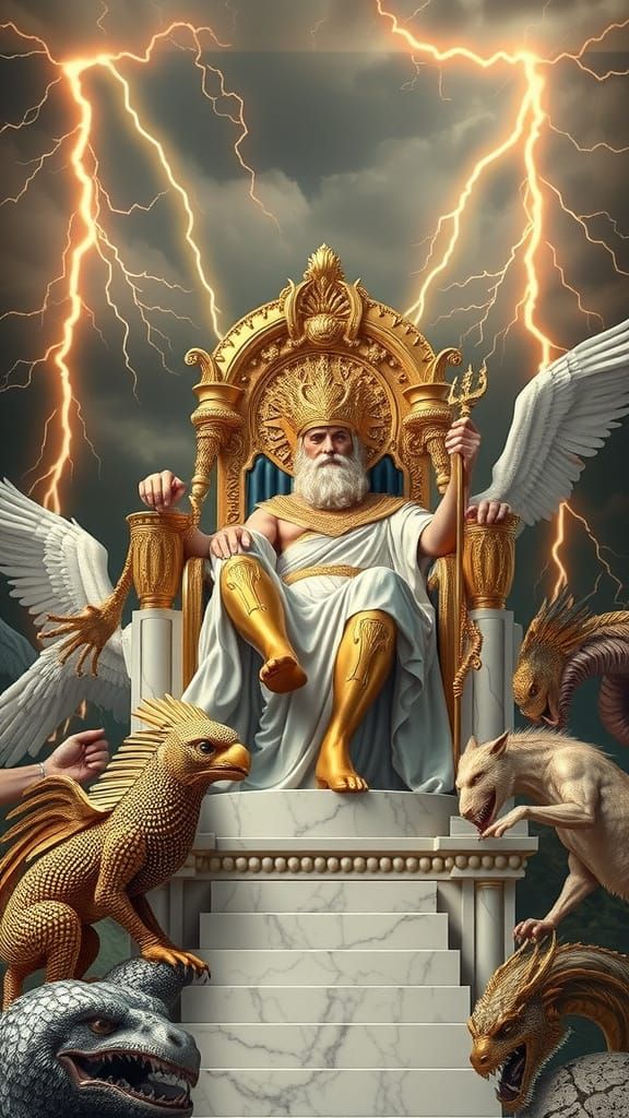 Zeus, King of the Gods, Surrounded by Mythical Creatures in ...