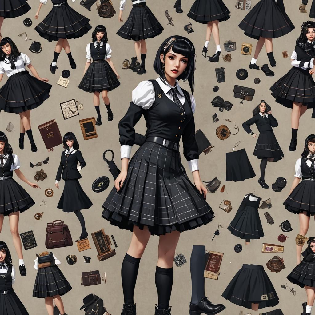 Goth Schoolgirl in Fantasy Concept Art Style