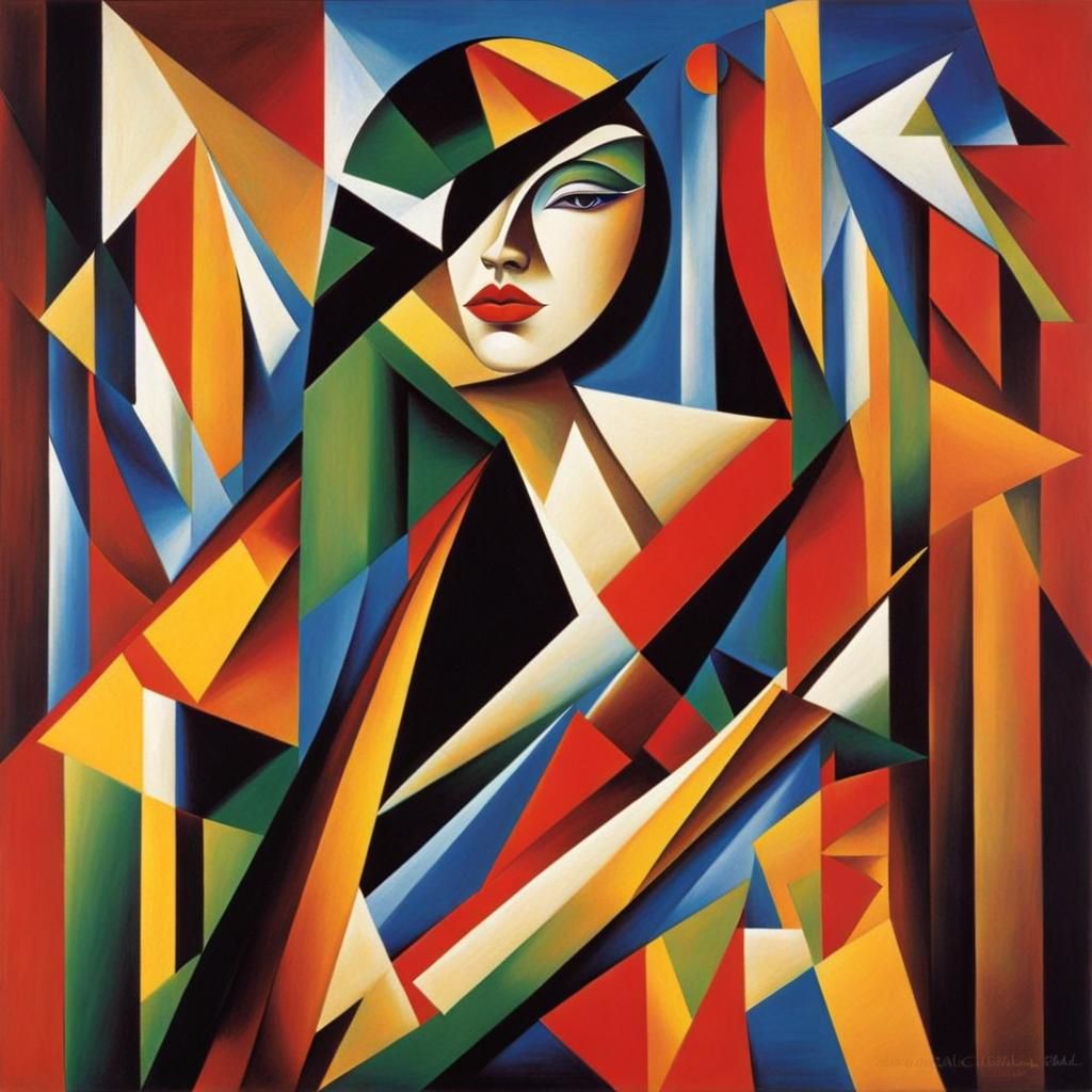 Abstract Cubist Portrait of a Wild Woman