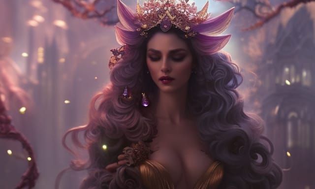 Gorgeous Demon Woman in Floral Corset Dress