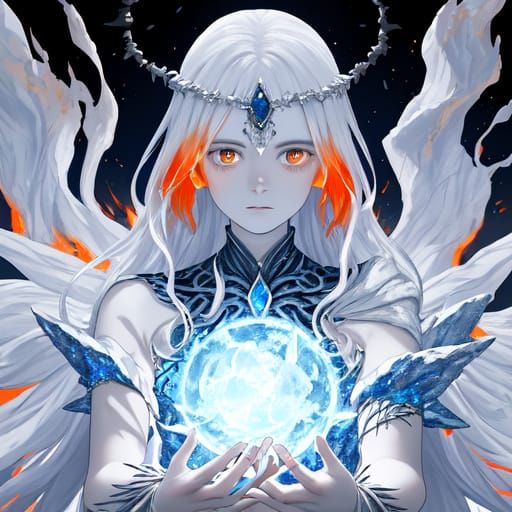 Divine Goddess of Fire and Ice in Surreal Contrast