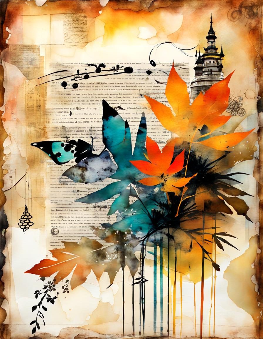 Mongolian Woman by River in Mixed Media Encaustic