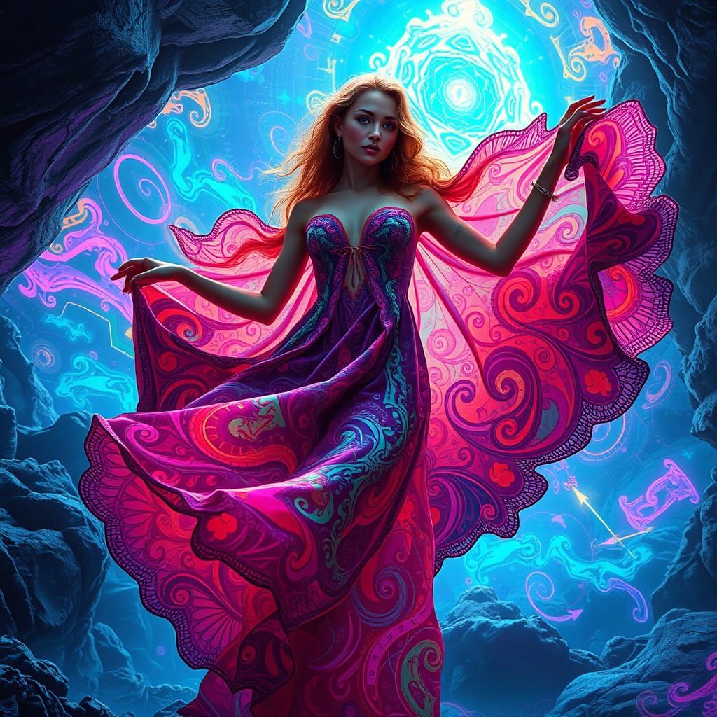 Vibrant Dream Goddess in Neon Dreamscape